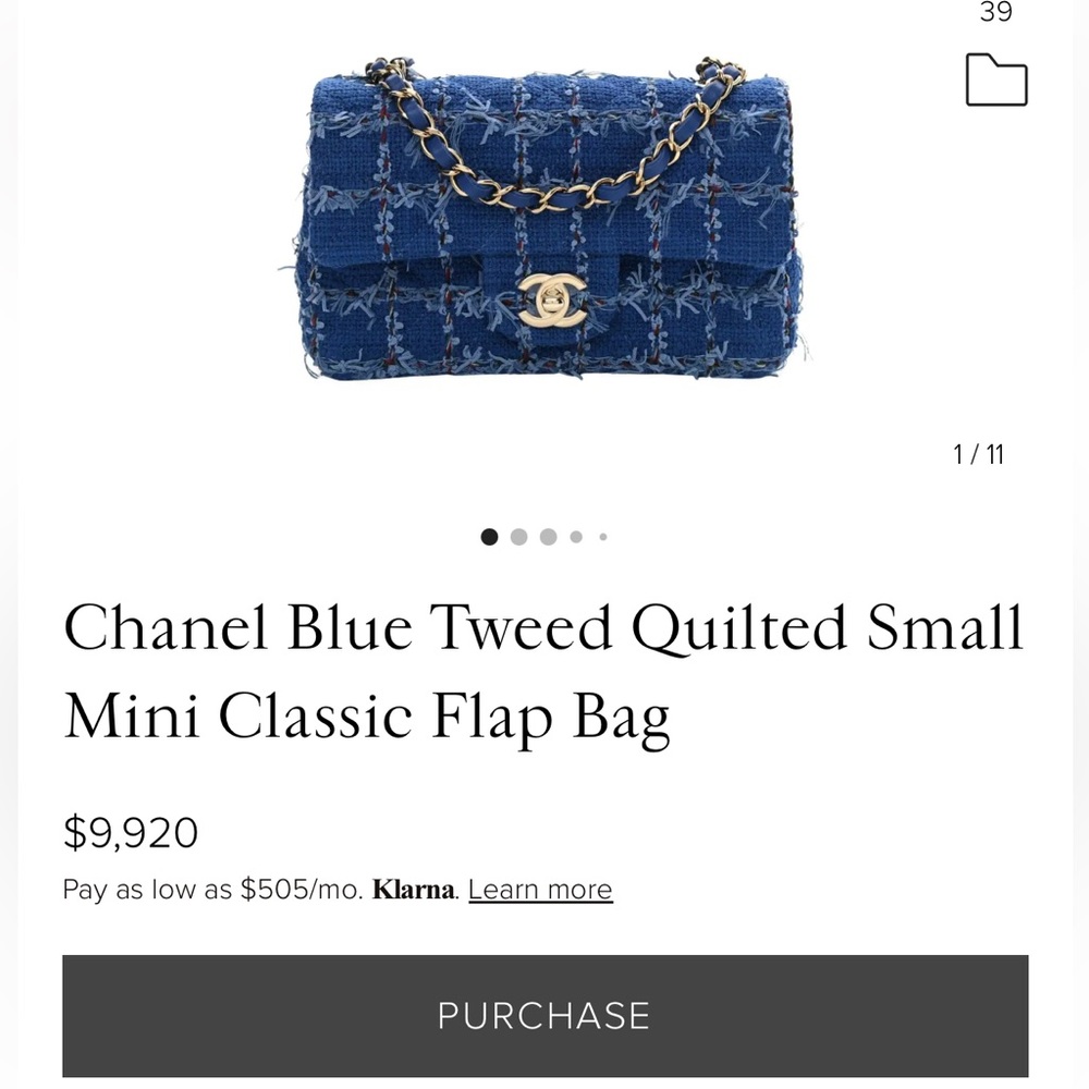 Chanel Blue Tweed Quilted Small Mini Classic Flap Bag - Picture 10 of 11